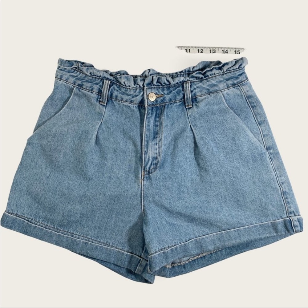 Shein Denim Jean Shorts Blue Cuffed Hem Ruffled Waist